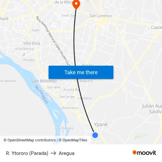 R. Ytororo (Parada) to Aregua map