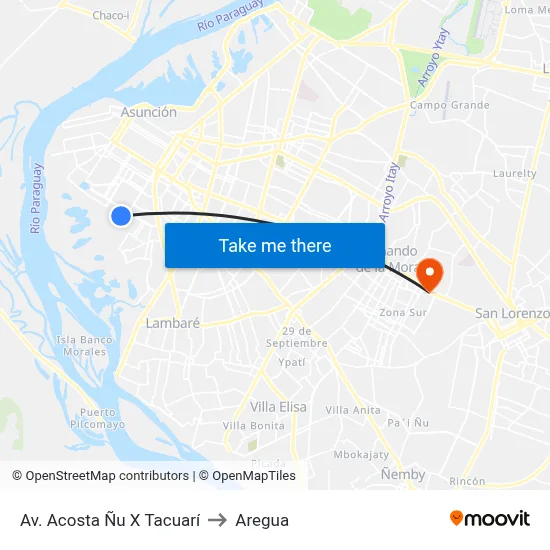 Av. Acosta Ñu X Tacuarí to Aregua map