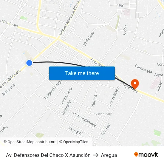 Av. Defensores Del Chaco X Asunción to Aregua map