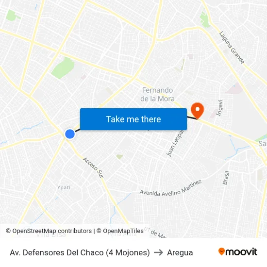 Av. Defensores Del Chaco (4 Mojones) to Aregua map