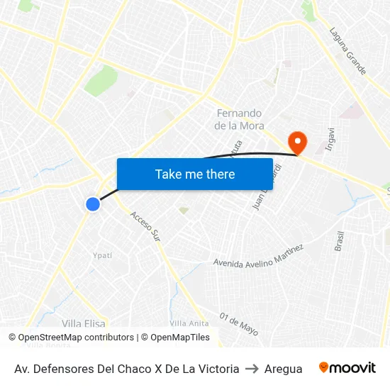Av. Defensores Del Chaco X De La Victoria to Aregua map