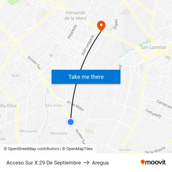 Acceso Sur X 29 De Septiembre to Aregua map