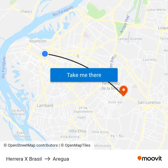 Herrera X Brasil to Aregua map