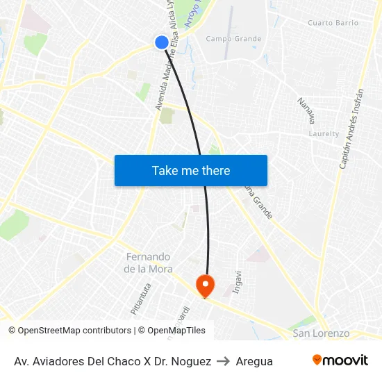 Av. Aviadores Del Chaco X Dr. Noguez to Aregua map