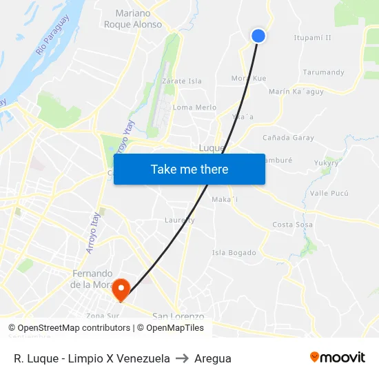 R. Luque - Limpio X Venezuela to Aregua map