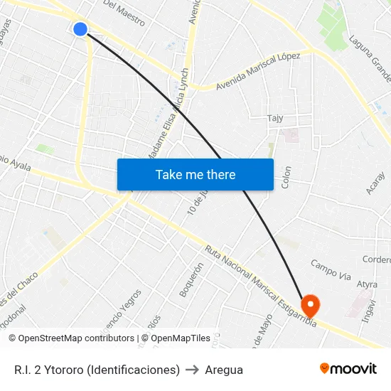 R.I. 2 Ytororo (Identificaciones) to Aregua map