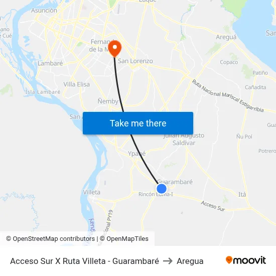Acceso Sur X Ruta Villeta - Guarambaré to Aregua map