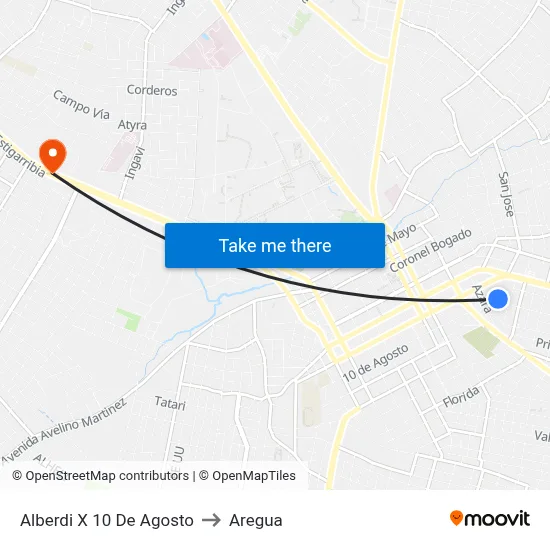 Alberdi X 10 De Agosto to Aregua map