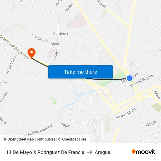 14 De Mayo X Rodríguez De Francia to Aregua map
