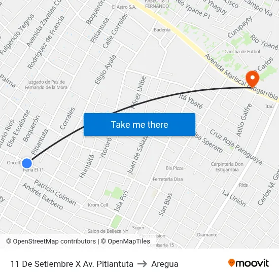 11 De Setiembre X Av. Pitiantuta to Aregua map