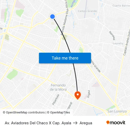 Av. Aviadores Del Chaco X Cap. Ayala to Aregua map