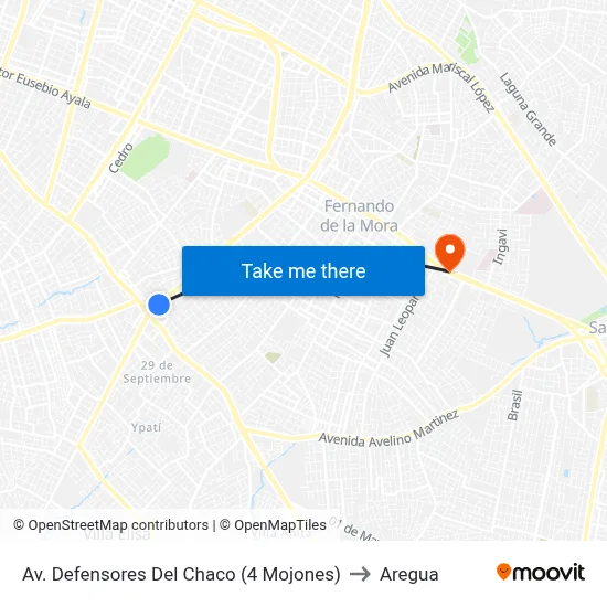 Av. Defensores Del Chaco (4 Mojones) to Aregua map