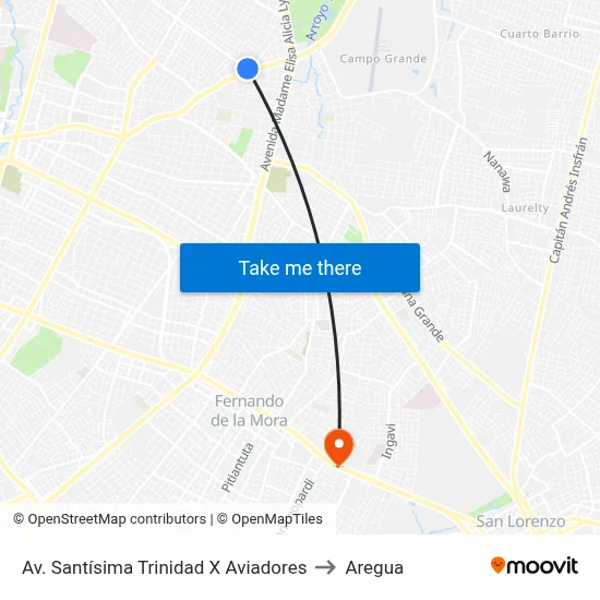 Av. Santísima Trinidad X Aviadores to Aregua map