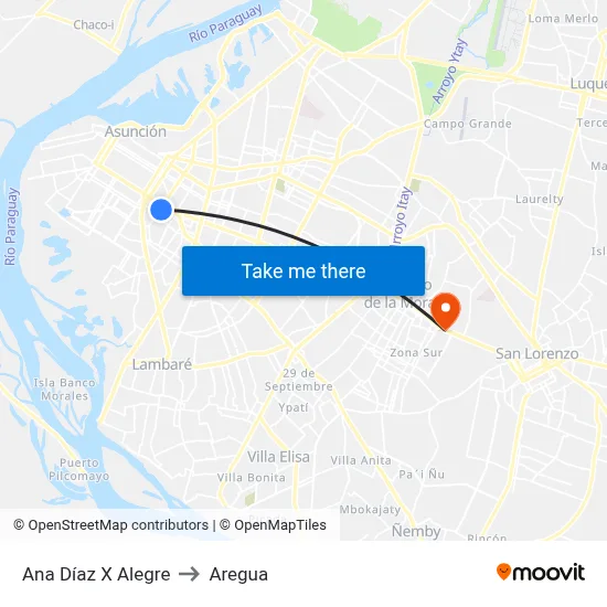 Ana Díaz X Alegre to Aregua map