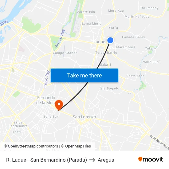 R. Luque - San Bernardino (Parada) to Aregua map