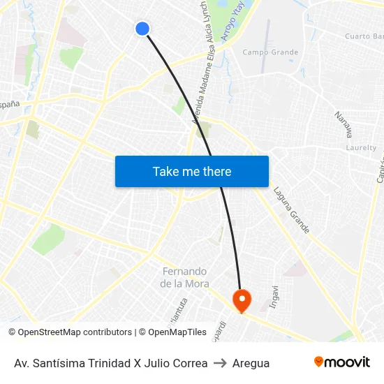 Av. Santísima Trinidad X Julio Correa to Aregua map
