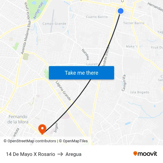 14 De Mayo X Rosario to Aregua map