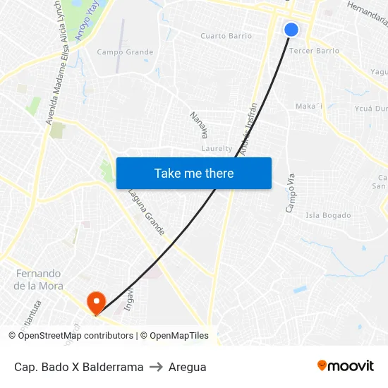 Cap. Bado X Balderrama to Aregua map