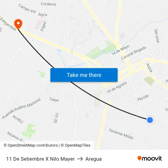 11 De Setiembre X Nilo Mayer to Aregua map