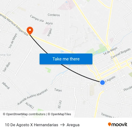 10 De Agosto X Hernandarias to Aregua map