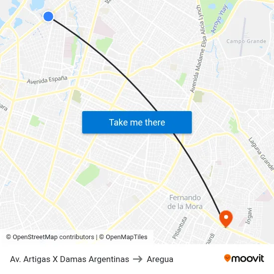 Av. Artigas X Damas Argentinas to Aregua map