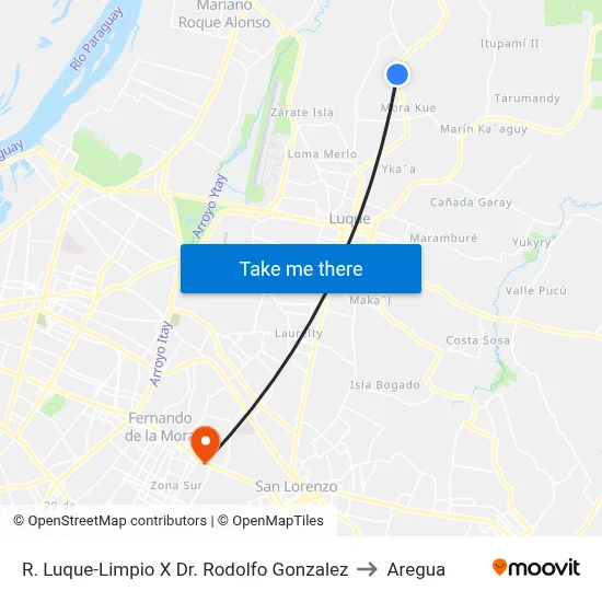R. Luque-Limpio X Dr. Rodolfo Gonzalez to Aregua map