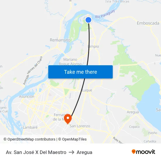 Av. San José X Del Maestro to Aregua map
