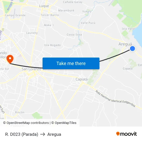 R. D023 (Parada) to Aregua map