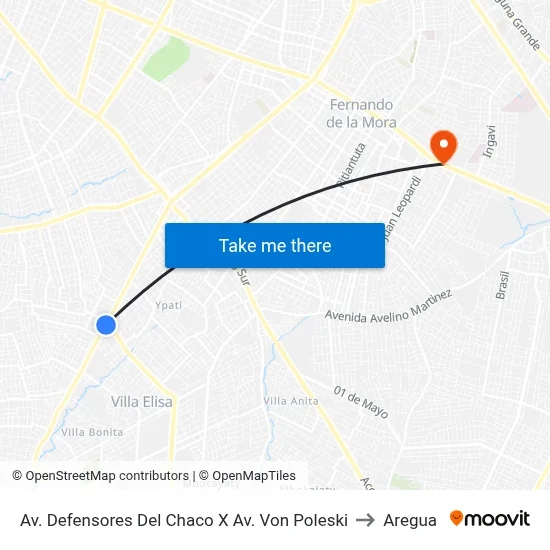 Av. Defensores Del Chaco X Av. Von Poleski to Aregua map