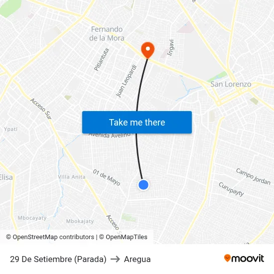 29 De Setiembre (Parada) to Aregua map