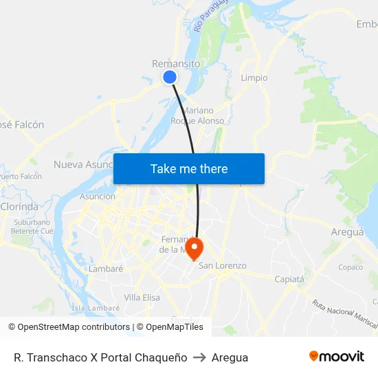 R. Transchaco X Portal Chaqueño to Aregua map