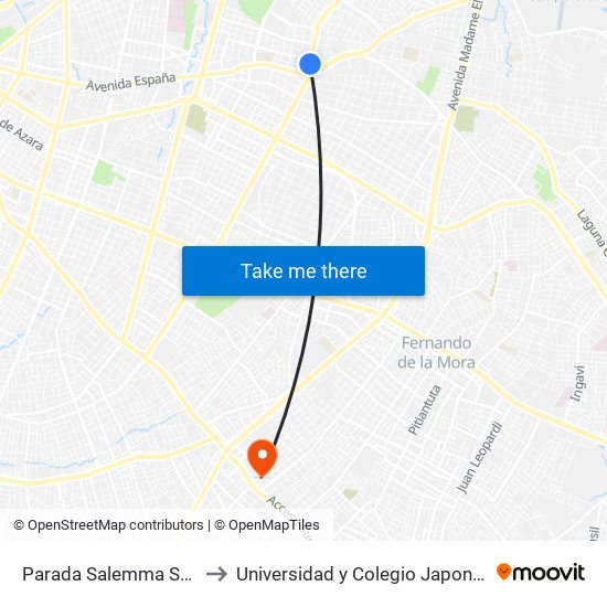 Parada Salemma Super Center to Universidad y Colegio Japonés Nihon Gakko map