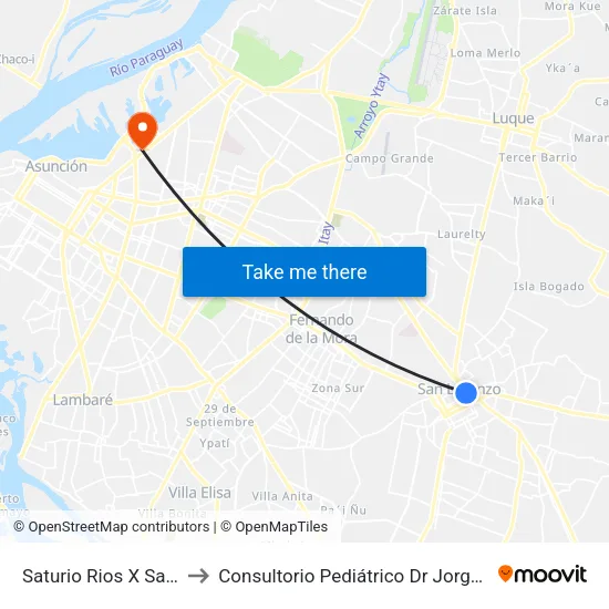 Saturio Rios X San Lorenzo to Consultorio Pediátrico Dr Jorge Gómez Yegros map