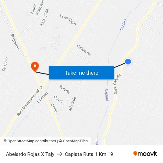 Abelardo Rojas X Tajy to Capiata Ruta 1 Km 19 map