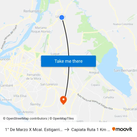 1° De Marzo X Mcal. Estigarribia to Capiata Ruta 1 Km 19 map