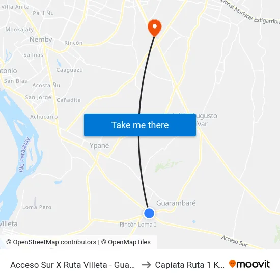 Acceso Sur X Ruta Villeta - Guarambaré to Capiata Ruta 1 Km 19 map