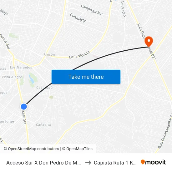 Acceso Sur X Don Pedro De Mendoza to Capiata Ruta 1 Km 19 map