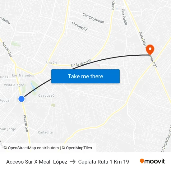 Acceso Sur X Mcal. López to Capiata Ruta 1 Km 19 map
