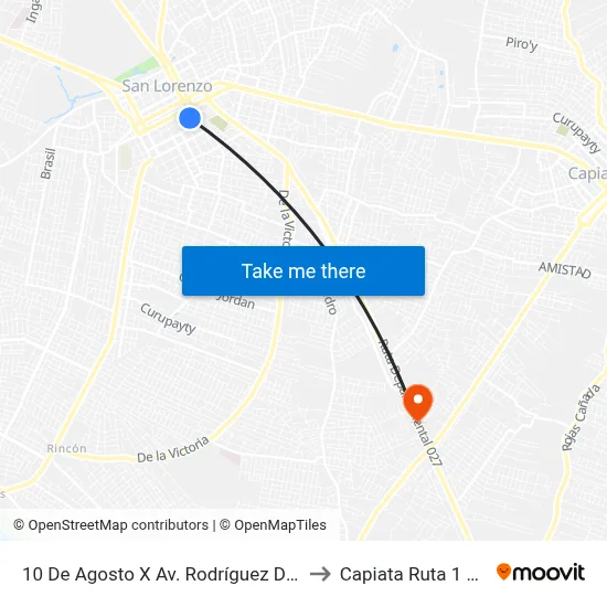 10 De Agosto X Av. Rodríguez De Francia to Capiata Ruta 1 Km 19 map