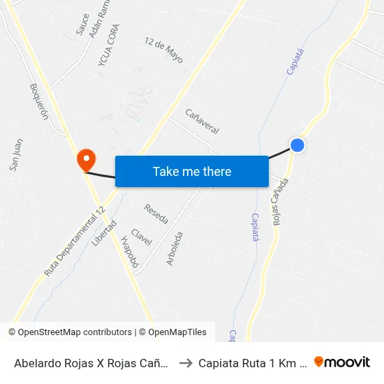 Abelardo Rojas X Rojas Cañada to Capiata Ruta 1 Km 19 map