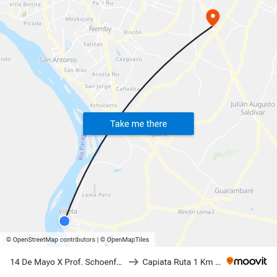 14 De Mayo X Prof. Schoenfeld to Capiata Ruta 1 Km 19 map