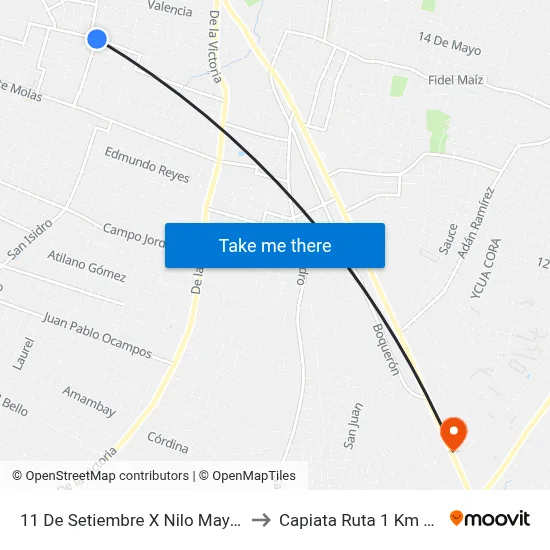 11 De Setiembre X Nilo Mayer to Capiata Ruta 1 Km 19 map