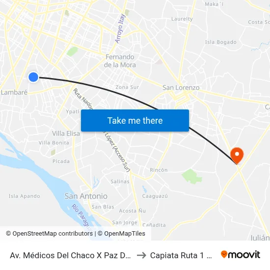 Av.  Médicos Del Chaco X Paz Del Chaco to Capiata Ruta 1 Km 19 map