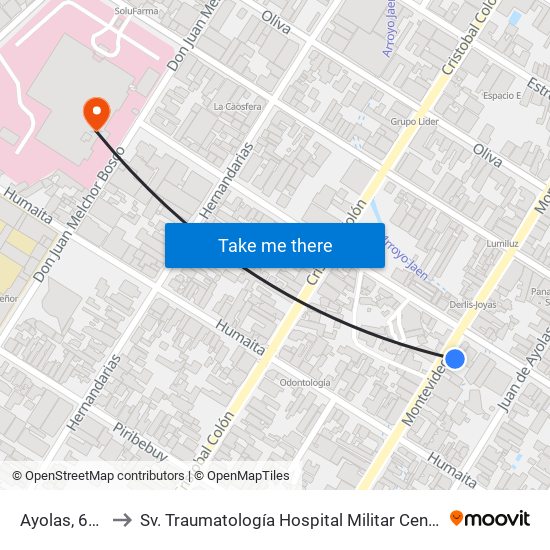 Ayolas, 691 to Sv. Traumatología Hospital Militar Central map