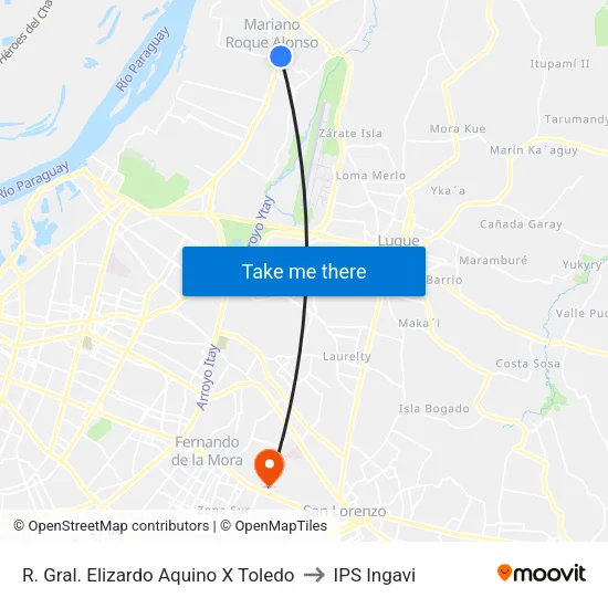 R. Gral. Elizardo Aquino X Toledo to IPS Ingavi map