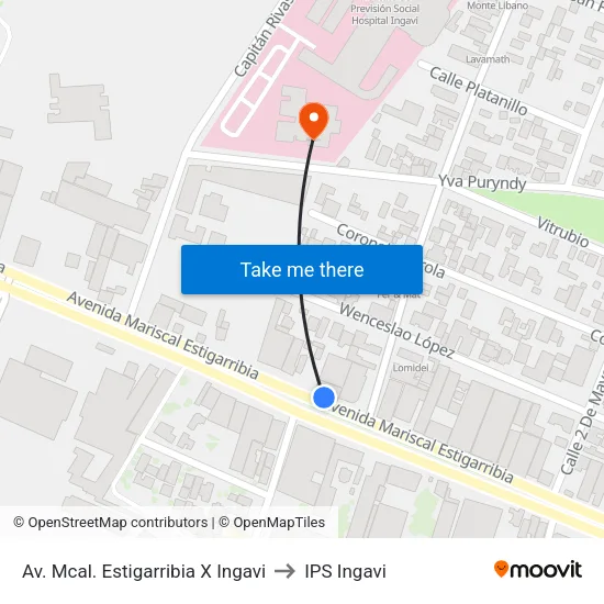 Av. Mcal. Estigarribia X Ingavi to IPS Ingavi map