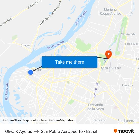 Oliva X Ayolas to San Pablo Aeropuerto - Brasil map