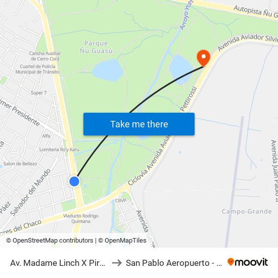 Av. Madame Linch X Piravano to San Pablo Aeropuerto - Brasil map