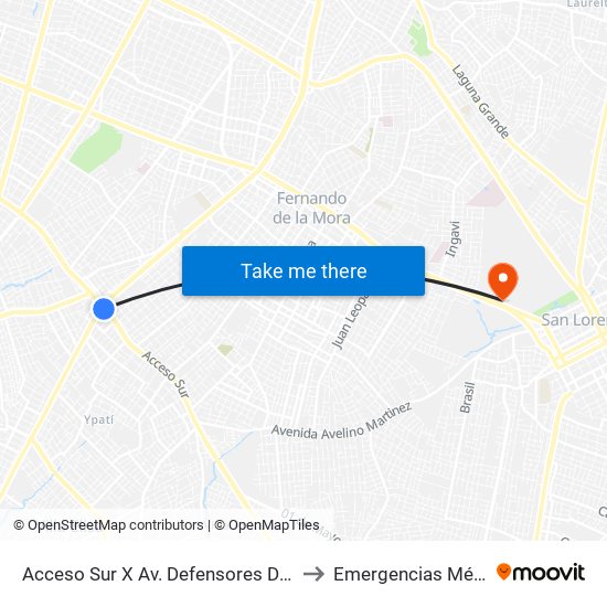 Acceso Sur X Av. Defensores Del Chaco to Emergencias Médicas map