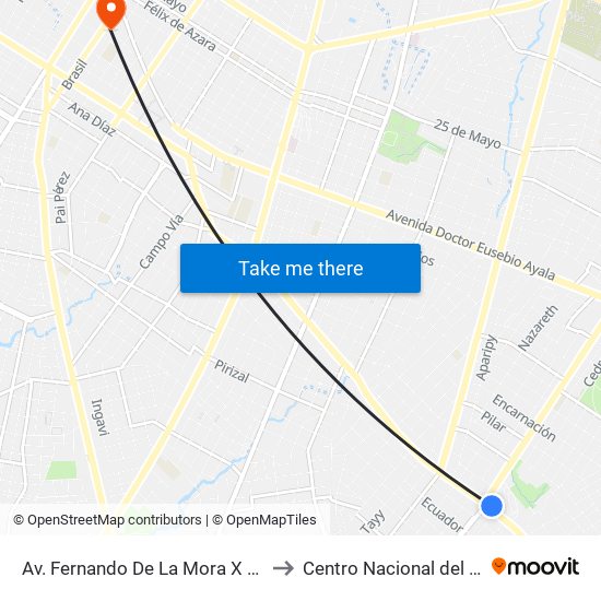 Av. Fernando De La Mora X Av. Argentina to Centro Nacional del Quemado map